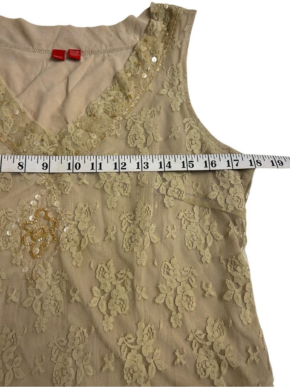 Vintage Esprit Beige Lace Sequin Sleeveless Tank Top Boho Y2K Romantic Size XL - Picture 5 of 7